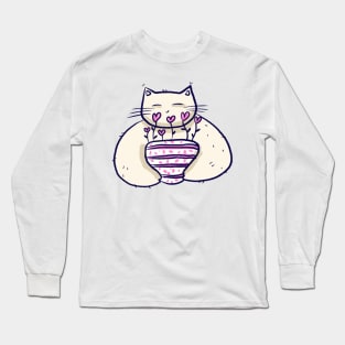 Tired cat with love plant flower pot Long Sleeve T-Shirt